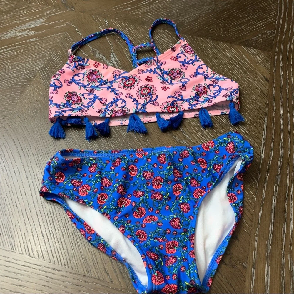 Art Class 2 piece pink blue bikini tassels Size Girls 7